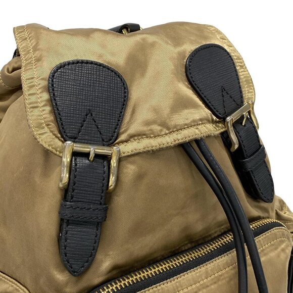 Auth BURBERRY LONDON ENGLAND Gold Black Polyurethane Nylon Leather Backpack - Picture 12 of 16